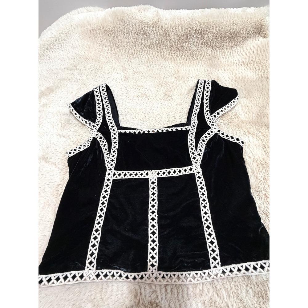 NWT Whimsigoth Free People Tyler Velvet Corset Top Black Lace Trim Victorian L